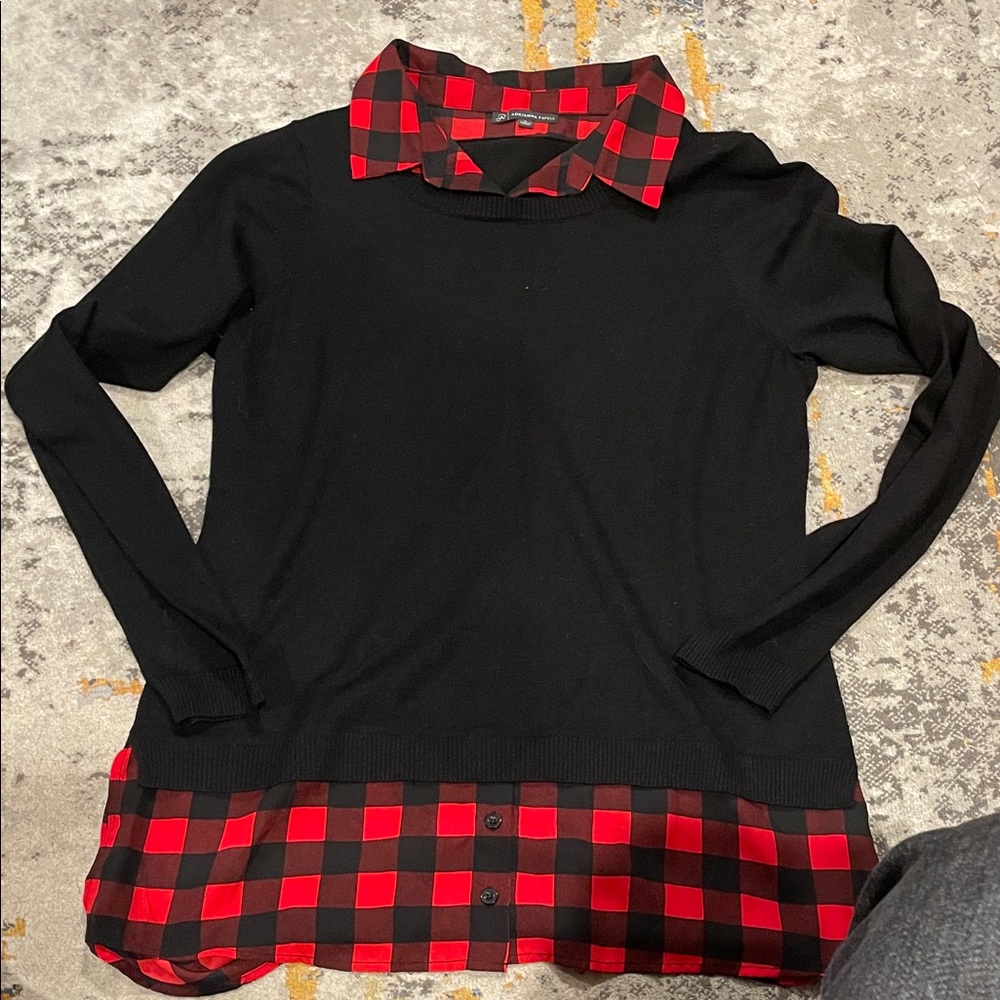 Adrianna Papell Red and Black Checkered Blouse